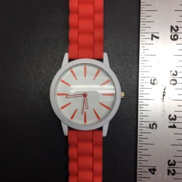 Silicone Watch Orange Red White Ladies Mens Unisex 80s Retro Costume Prop - Picture 5 of 7